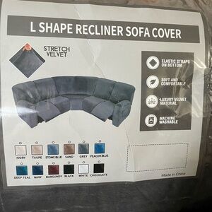 Stretch Velvet L Shape Recliner Sofa Cover - Gray